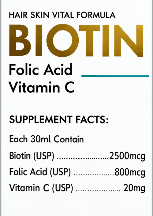 BIT-FOL Liquid Biotin 2500mcg – Folic Acid & Vitamin C | Peach Flavour