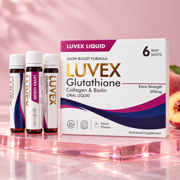 LUVEX Glutathione Glow Boost Oral Liquid – 500mg | Collagen & Biotin | Peach Flavour